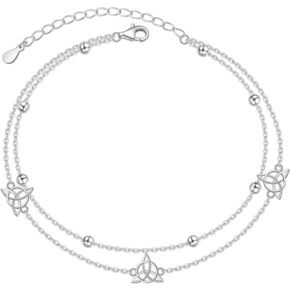 Sterling Silver Layered Anklet Women Evil Eye Heart Starfish Celtic Cross - Picture 1 of 8